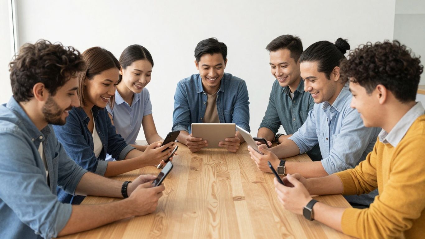 A diverse group using smartphones during an event