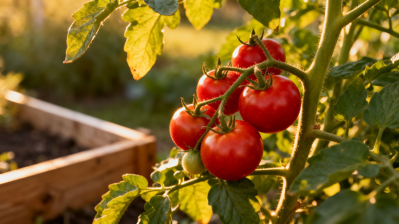 Gesunde reifende Tomatenpflanzen im Garten