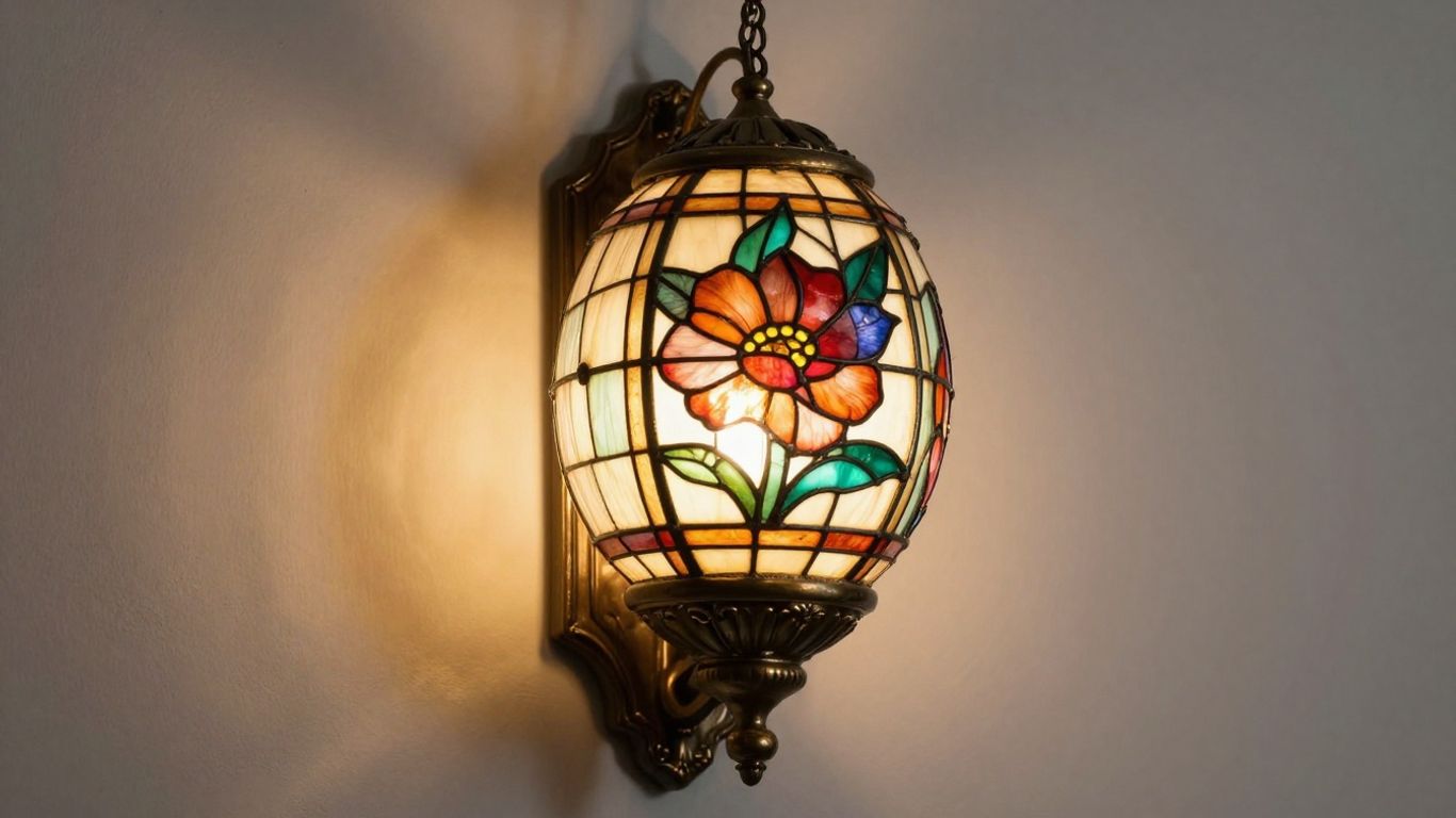 Elegant Tiffany wall sconce with stained glass.