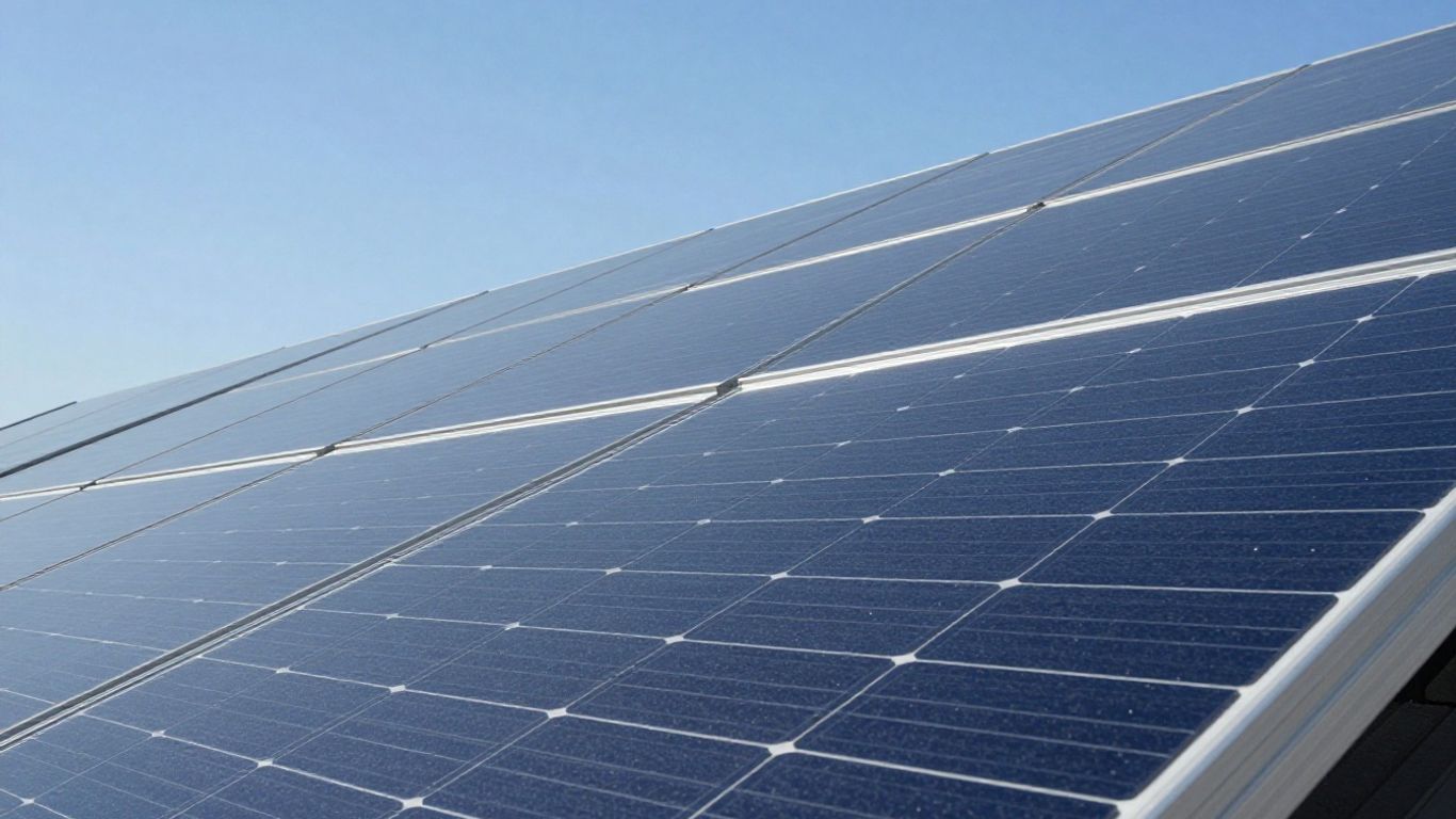 Panneaux solaires modernes sur un toit sous un ciel bleu.