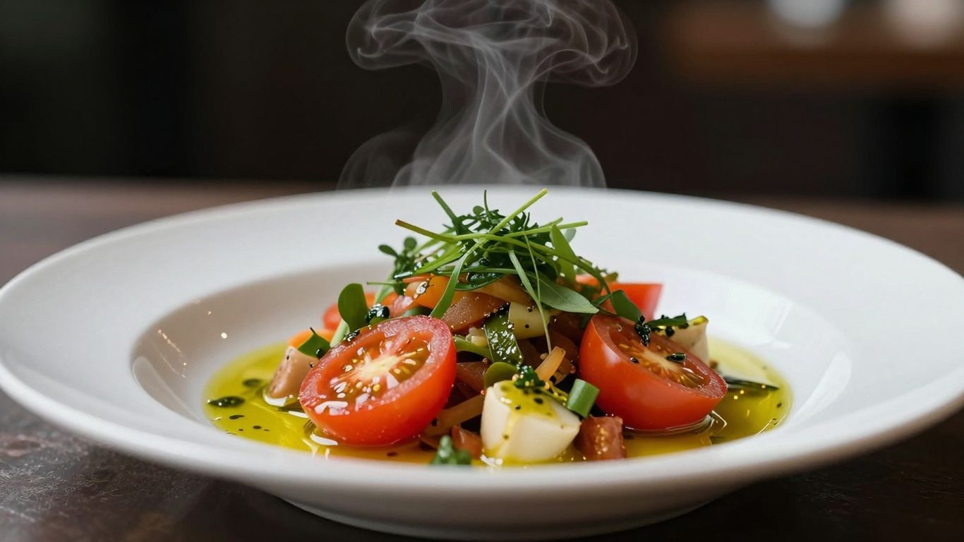 Farfurie cu mâncare delicioasă și colorată, gata de servit.