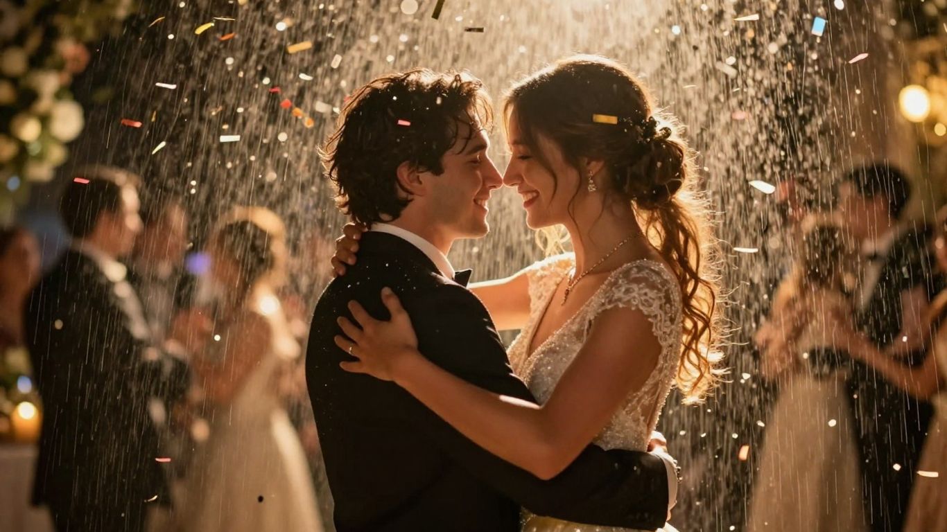 Couple dancing at wedding with AI generated music video