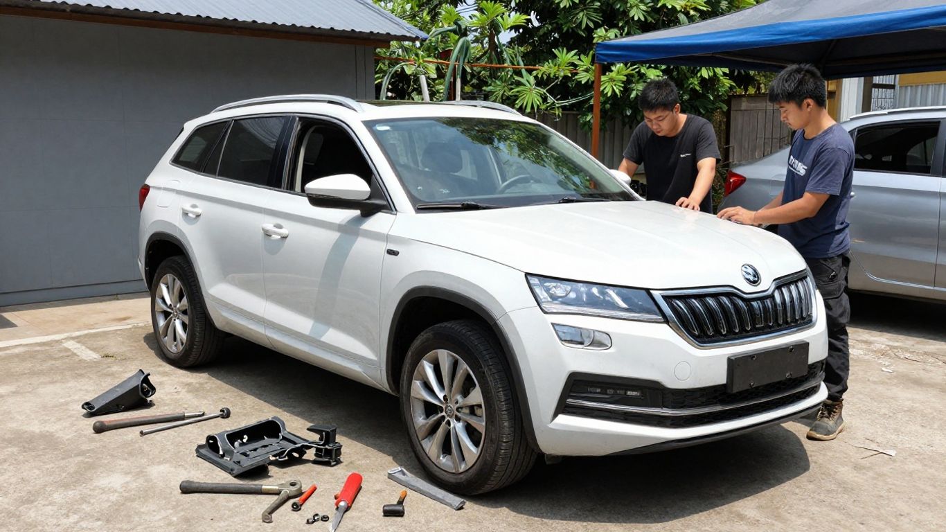 Skoda Kodiaq car being wrecked by experts.