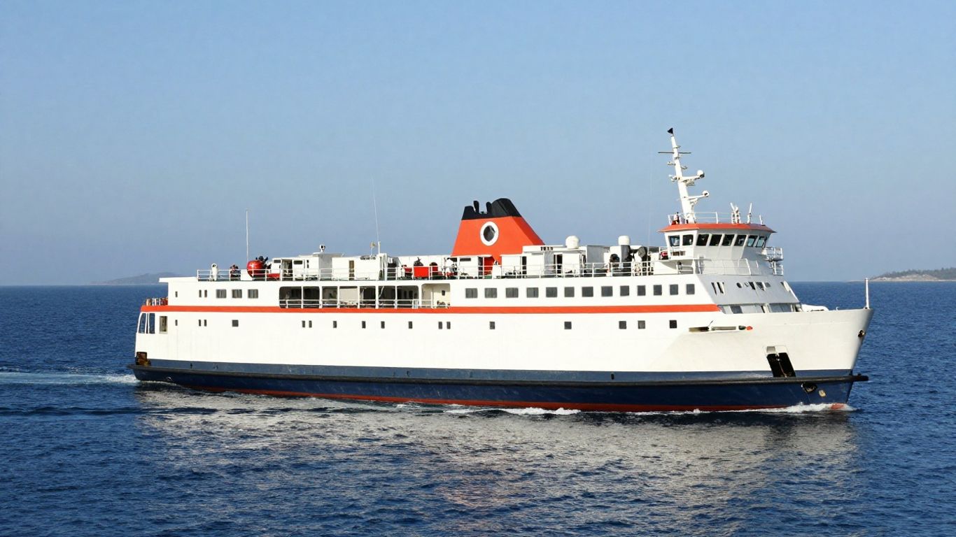 Ferry sailing on the sea towards land.