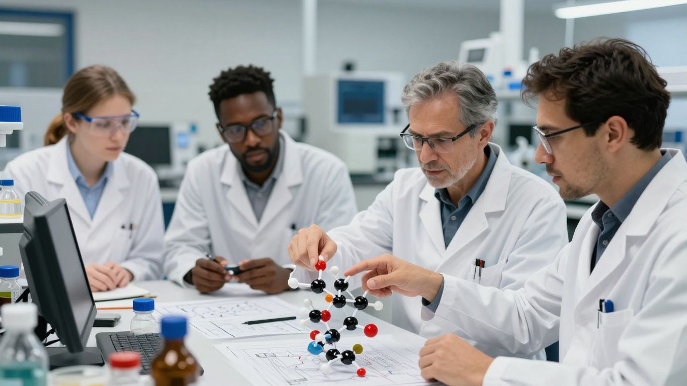 Scientists and engineers collaborating on STEM projects.