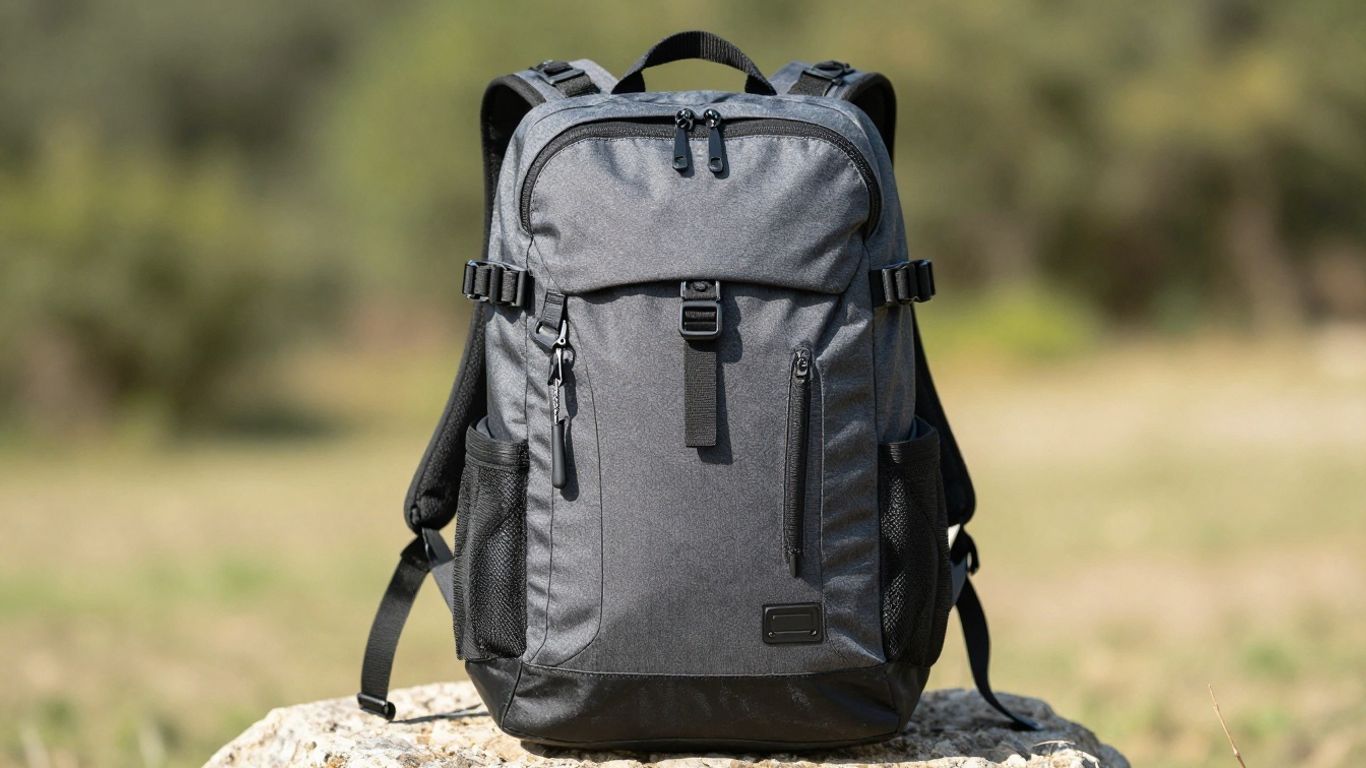 Ein moderner Tagesrucksack mit vielen Fächern.