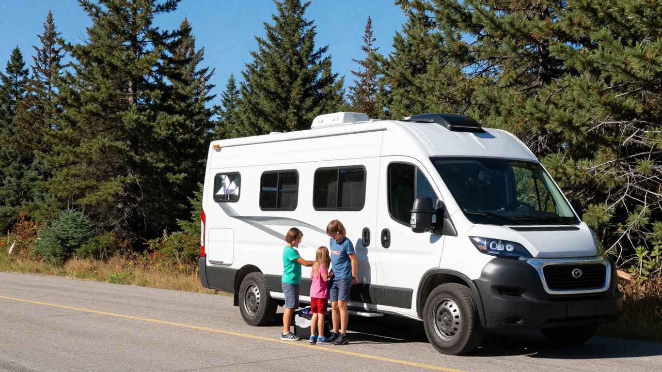 Family loading RV for Canadian road trip.