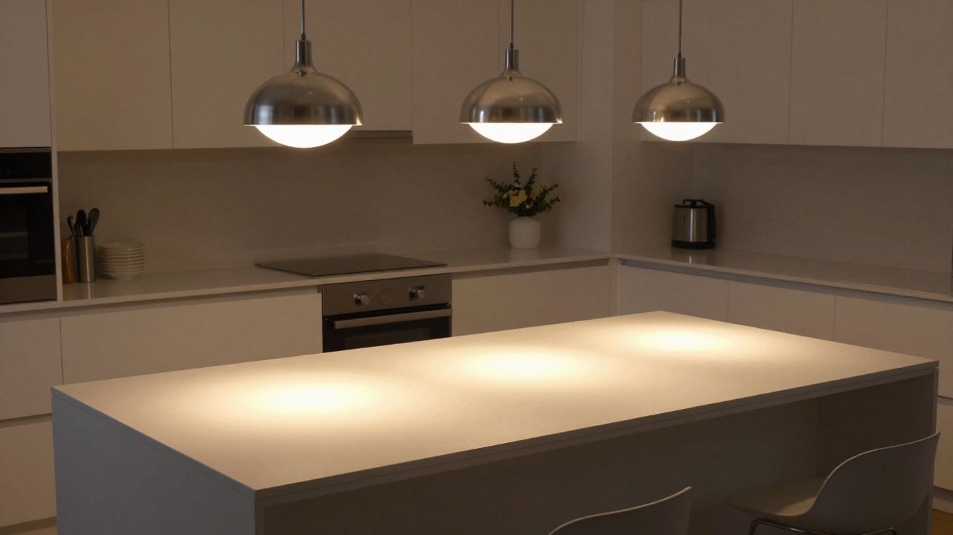 Stylish 3-light pendant over a kitchen island.
