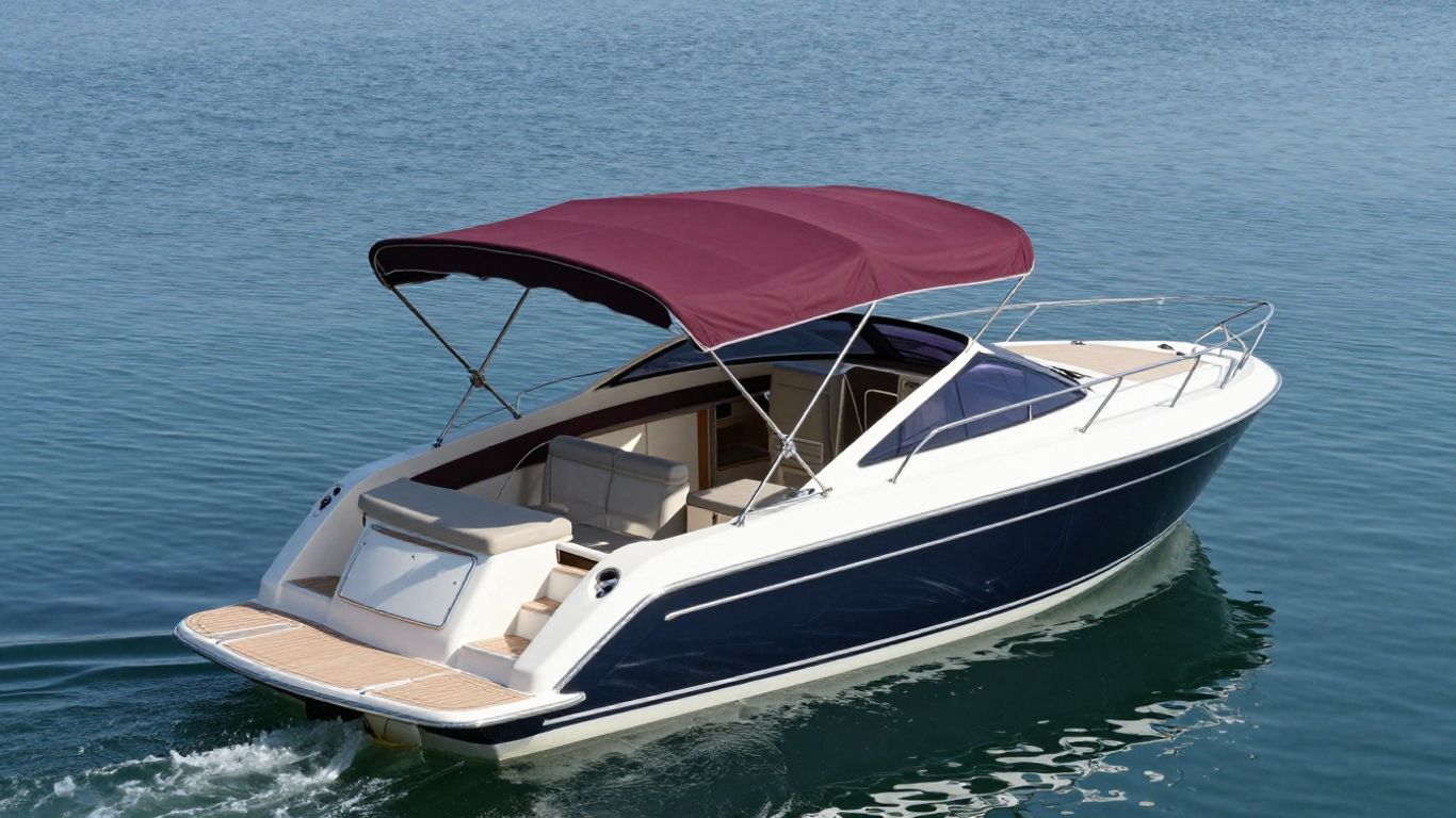 Luxe boot met zonnescherm op rustig water