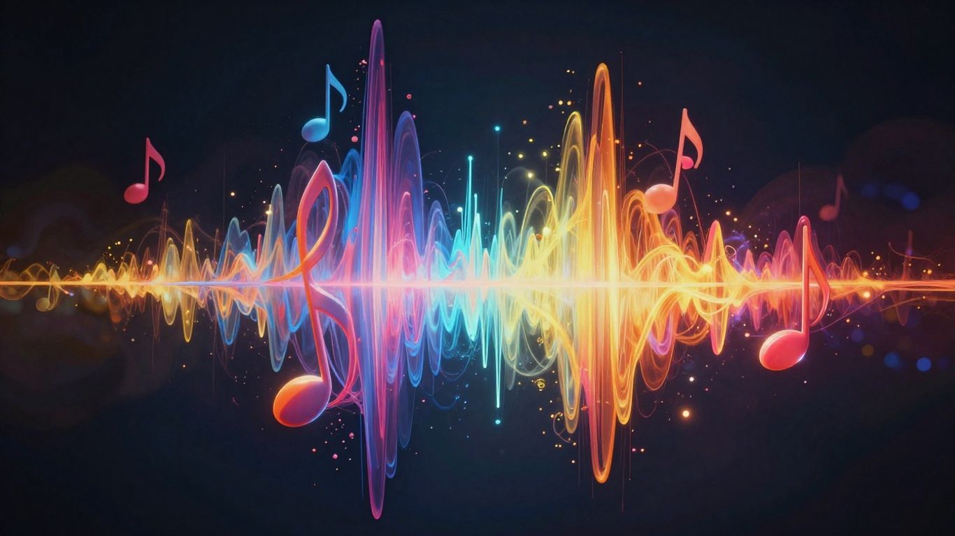 Abstract sound wave turning into musical notes