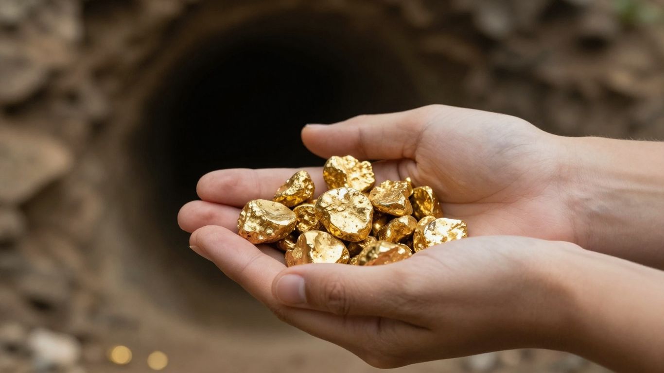 Young investor holding gold nuggets.