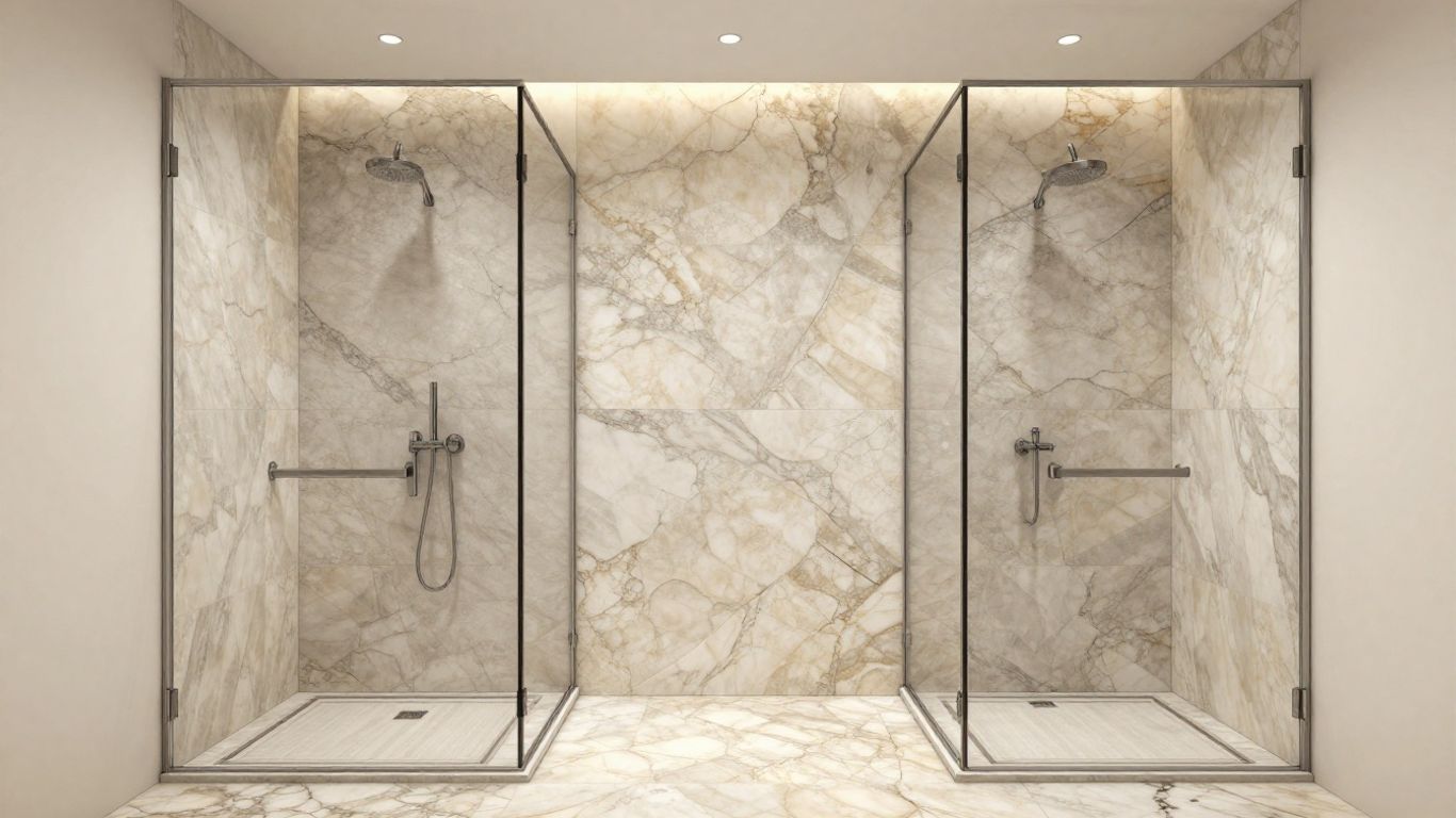 Marble and limestone walk-in shower sketch