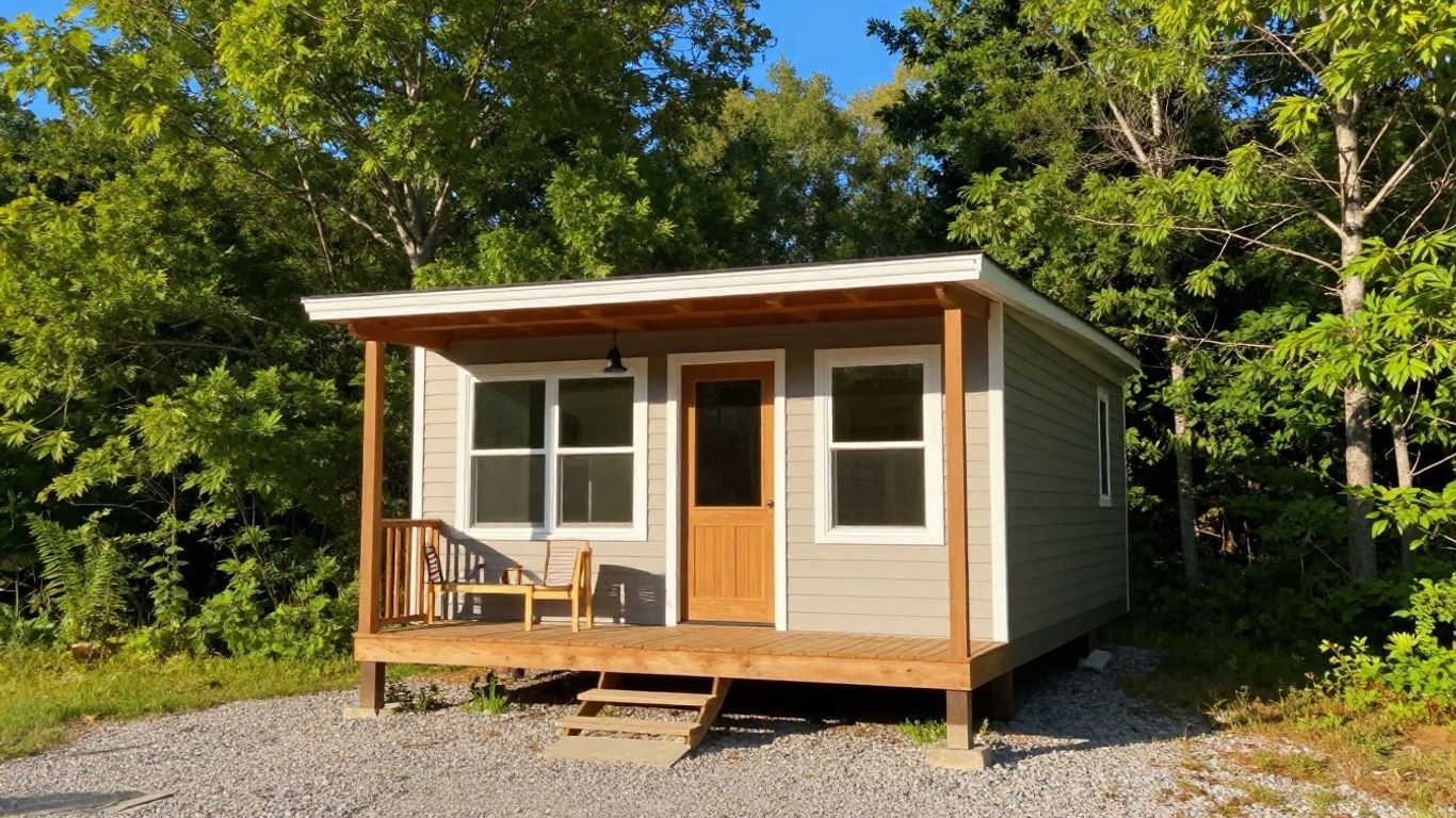 Michigan tiny home in a scenic, sunny landscape.