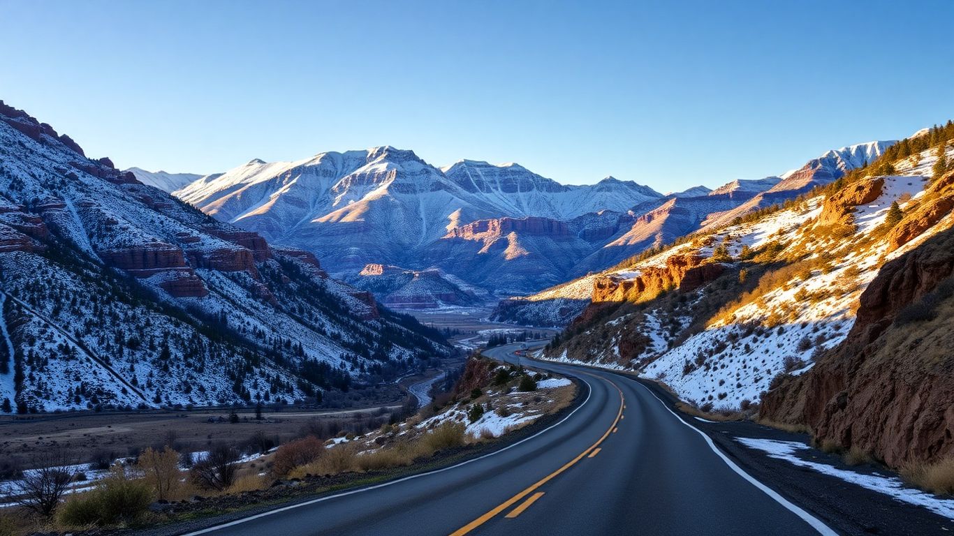 Snowy mountain road in Utah valley
