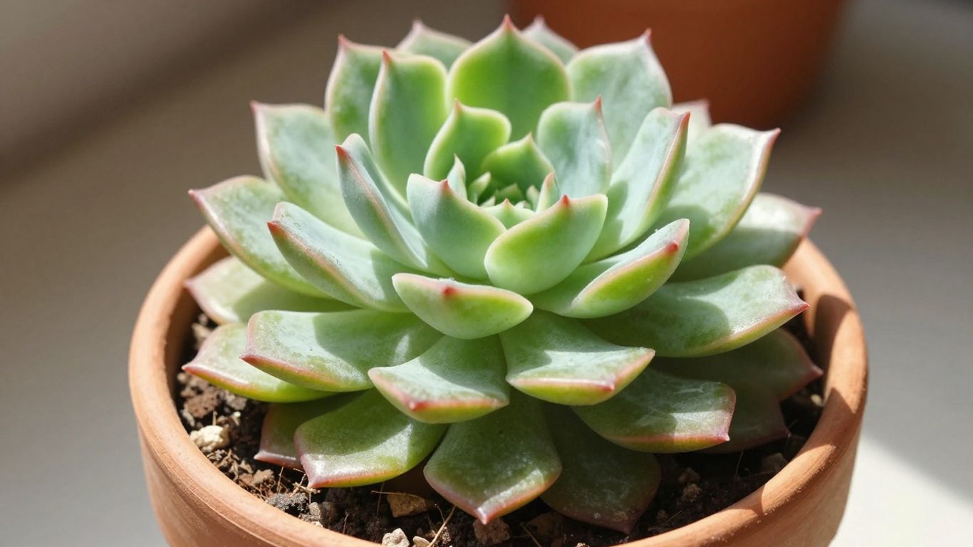 Suculenta sana en maceta de terracota con tierra seca.