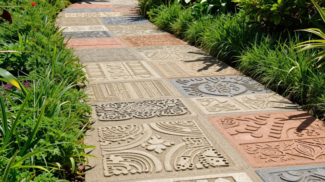 Stamped concrete landscape path patterns