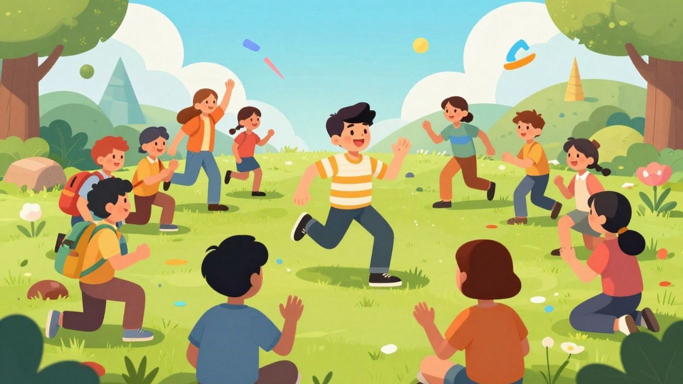 AI character interacting with people in a game-like setting.