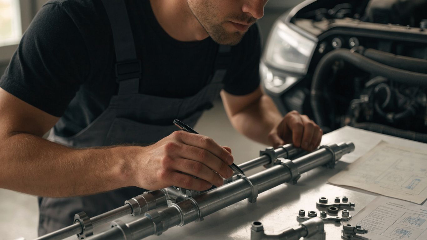 Audi steering rack beside vehicle identification details