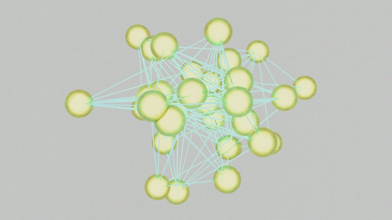 A computer generated image of a cluster of spheres