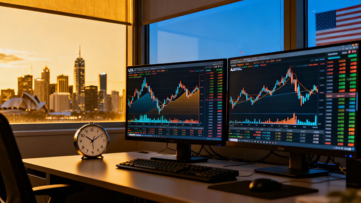 Australian and US market trading clocks