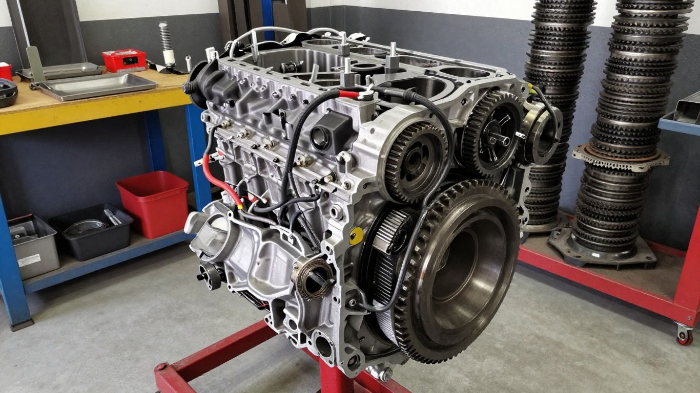Close view of engine gearbox inspection