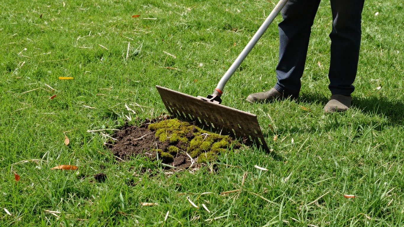 Rasen nach dem Vertikutieren im Frühling