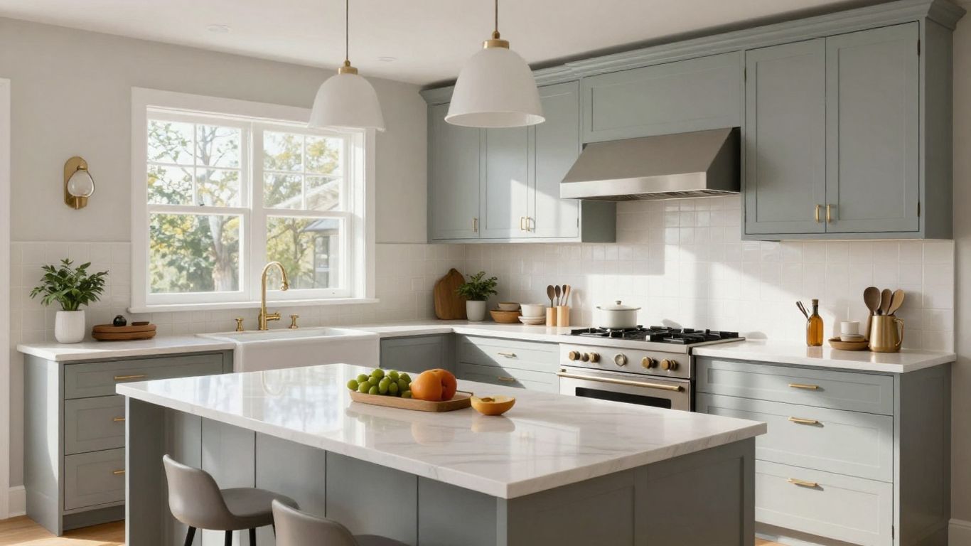 Modern Dacula kitchen with new cabinets and countertops.