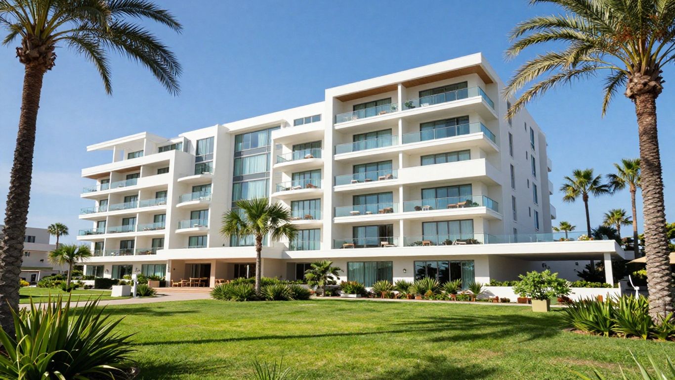 Mantra Broadbeach on the Park building with park and palm trees.