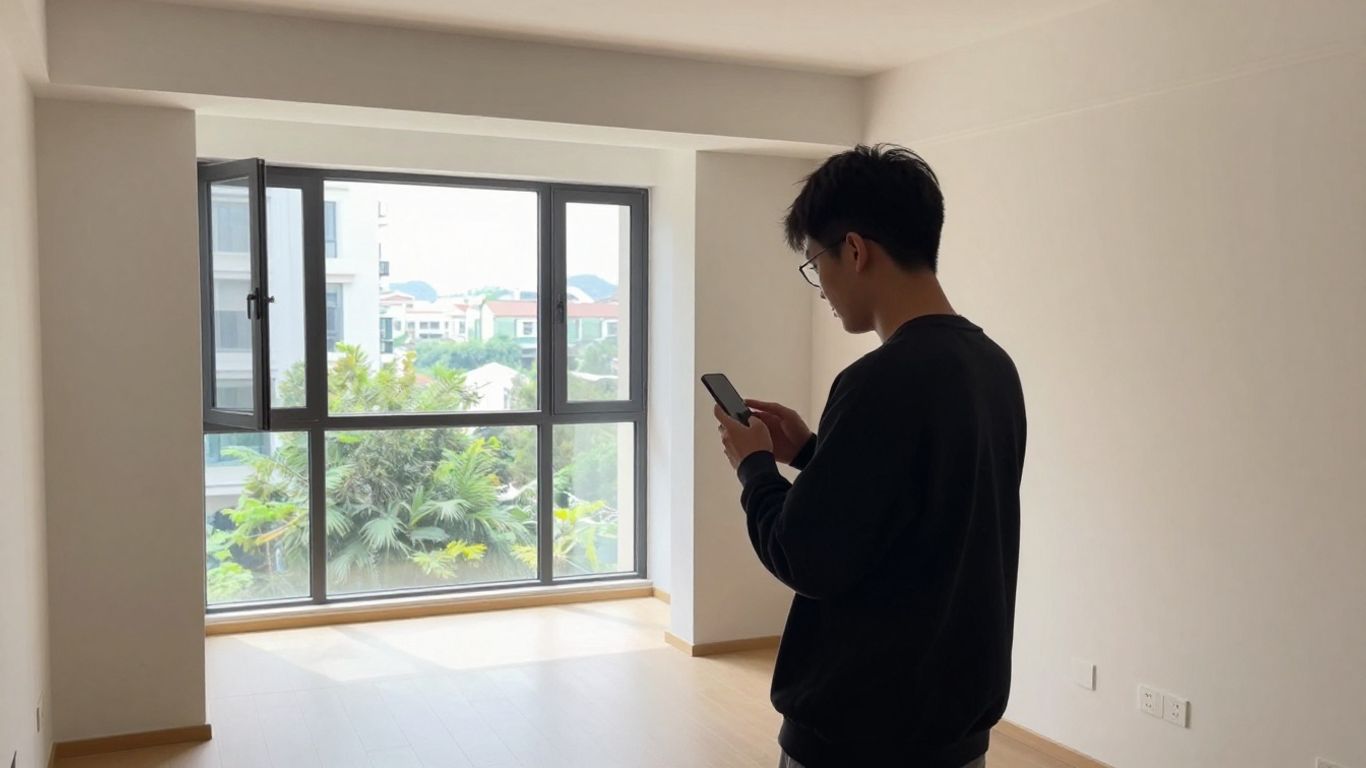 A renter touring a bright apartment alone