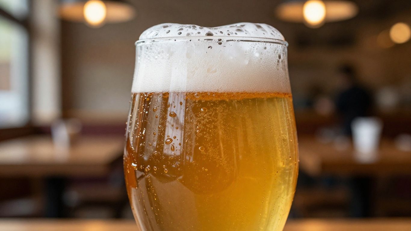 Frothy French sour beer in a glass