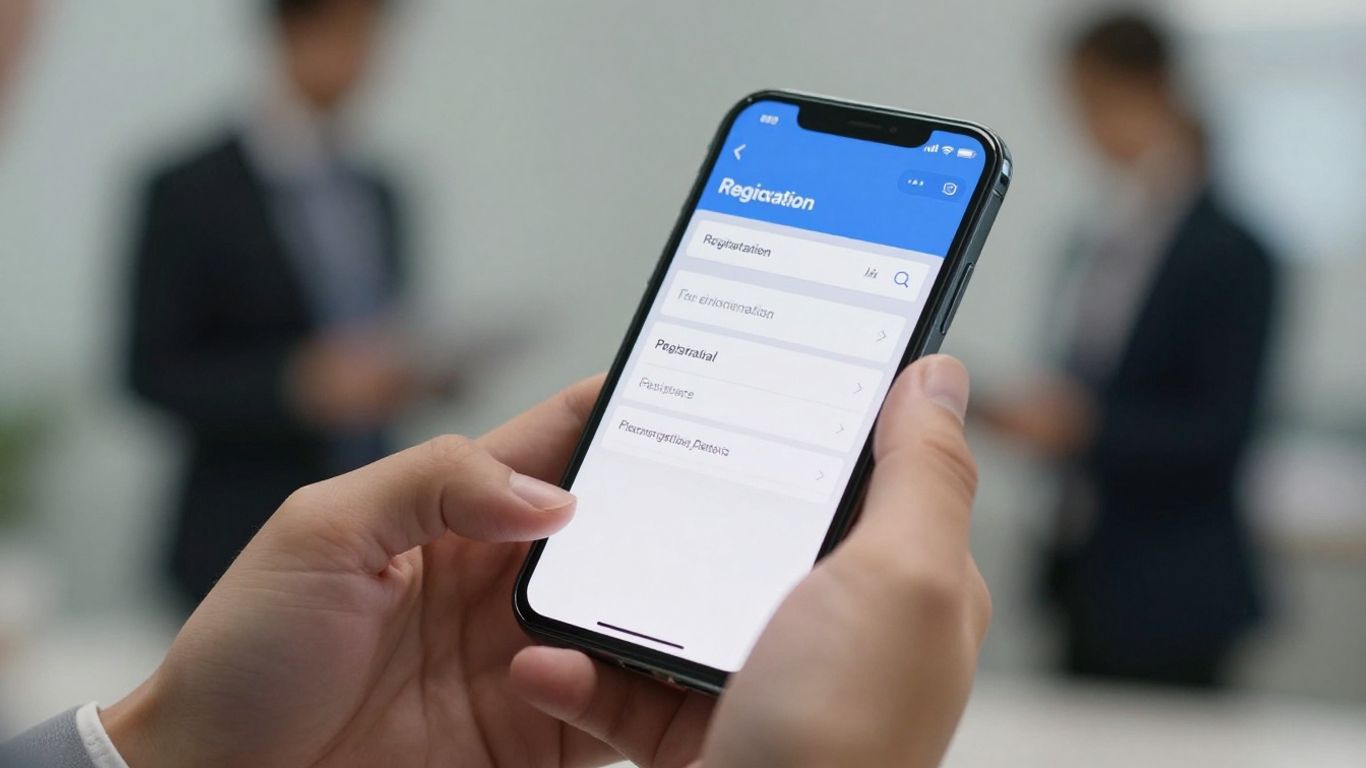 Persona registrándose en línea con un teléfono inteligente.