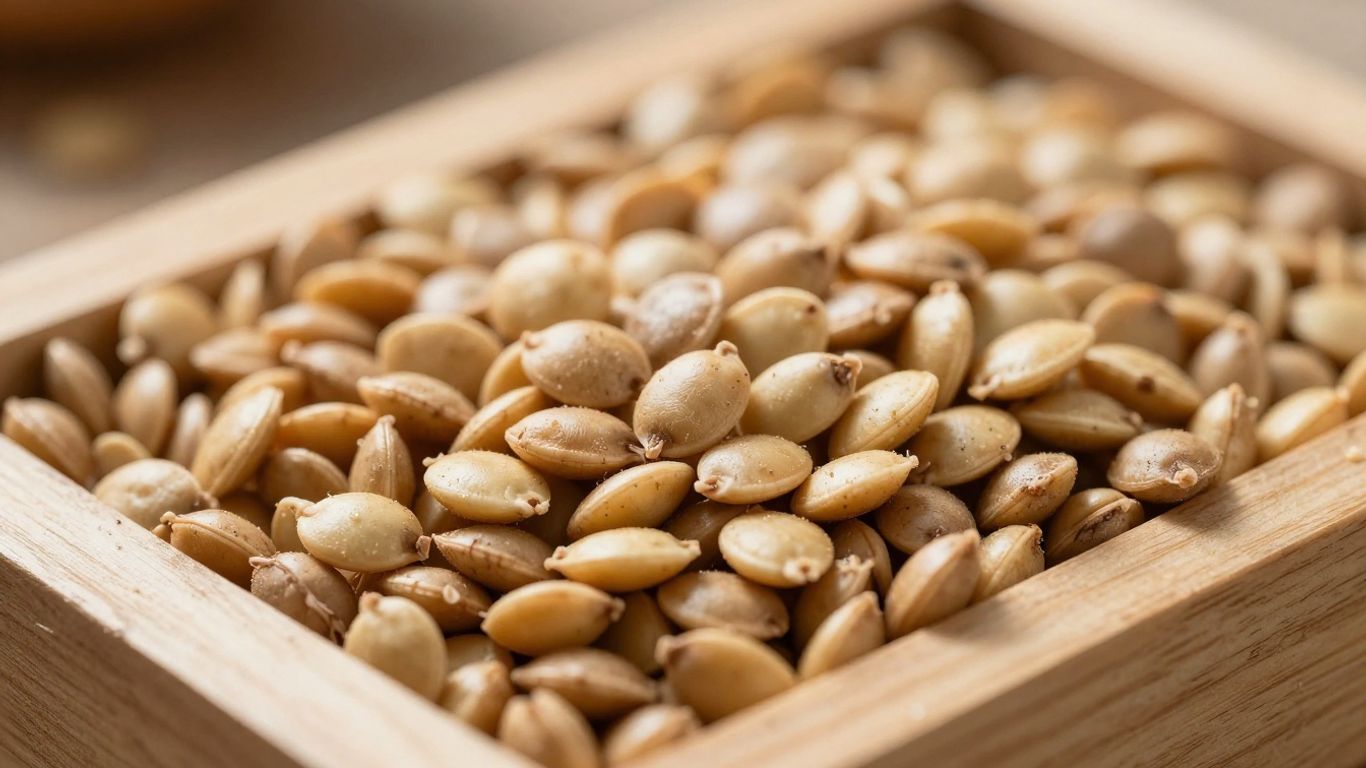 Biologische aardappelzaden in een houten kistje.