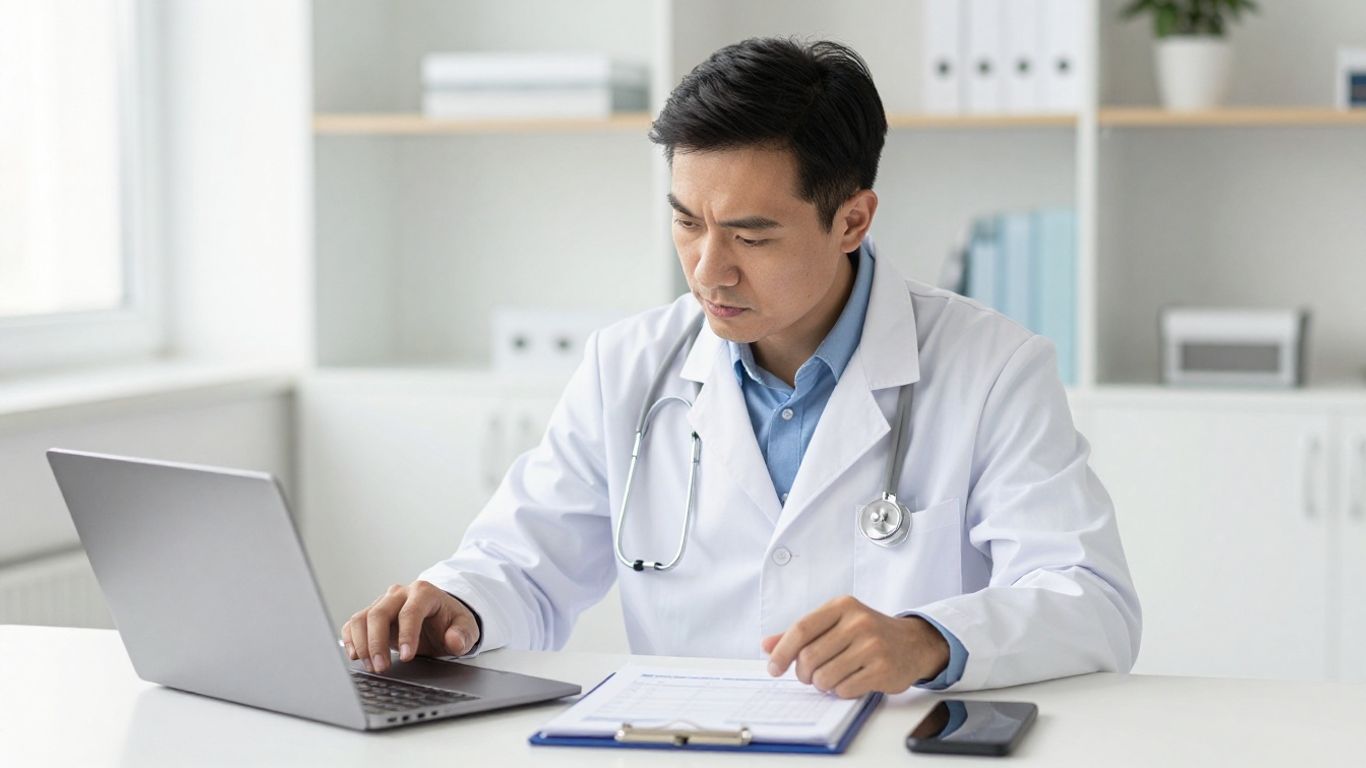 Healthcare manager reviewing patient access metrics