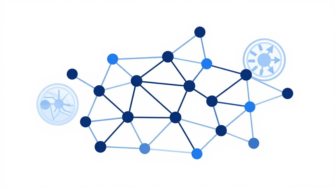 Technical illustration of DNS name servers and network connections.