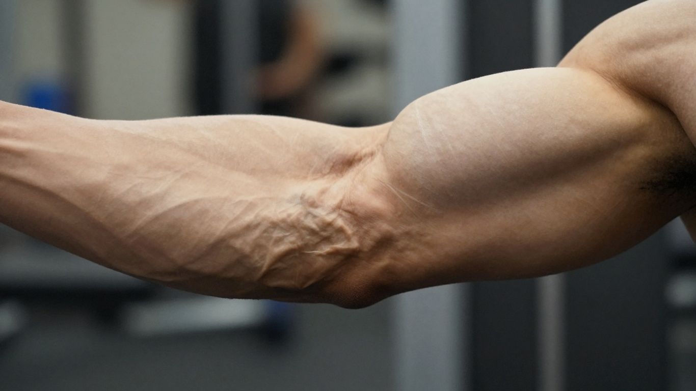 Muscular arm with defined muscle striations and vascularity.