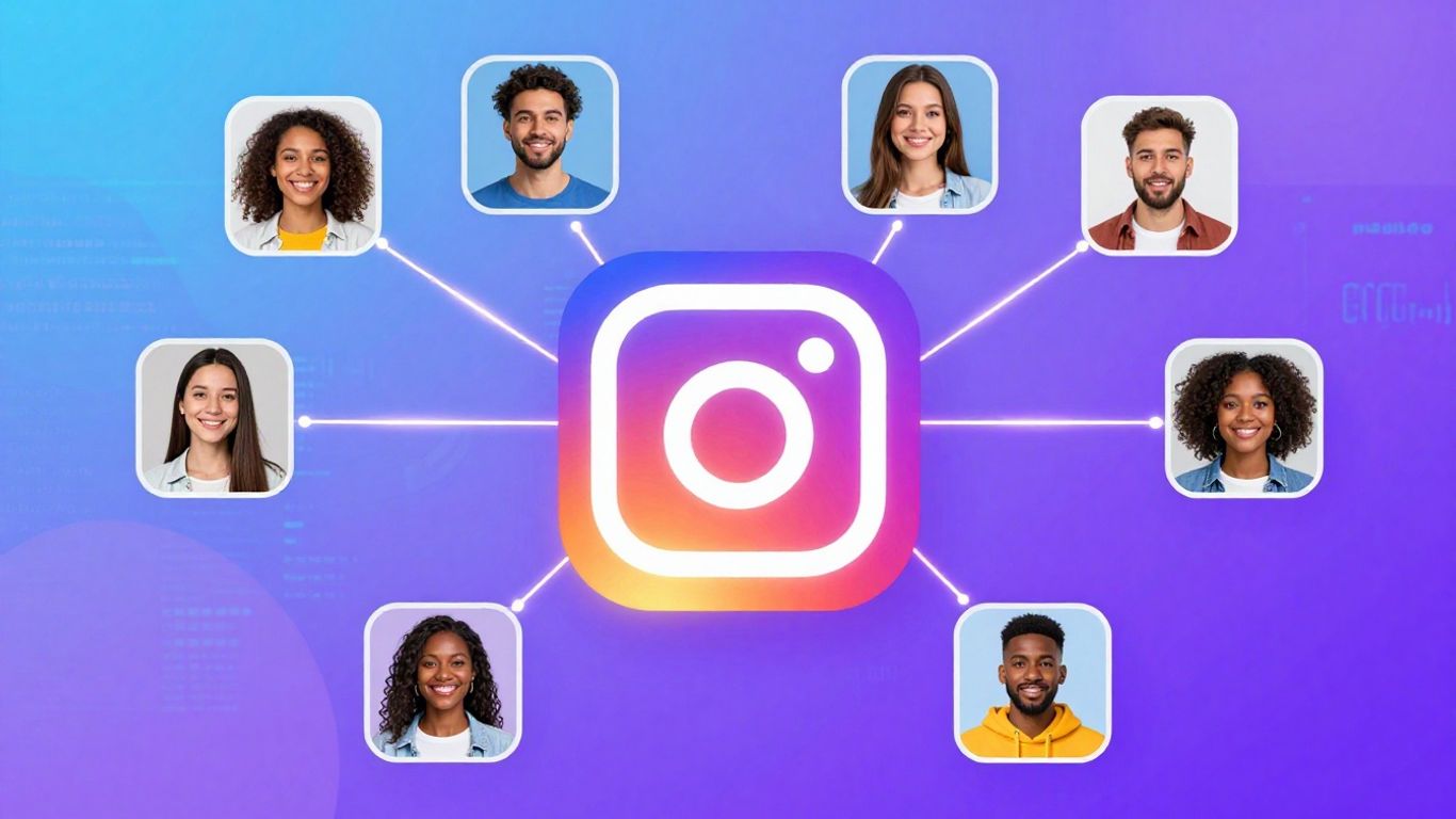 Instagram ad interests targeting concept with connected user profiles.