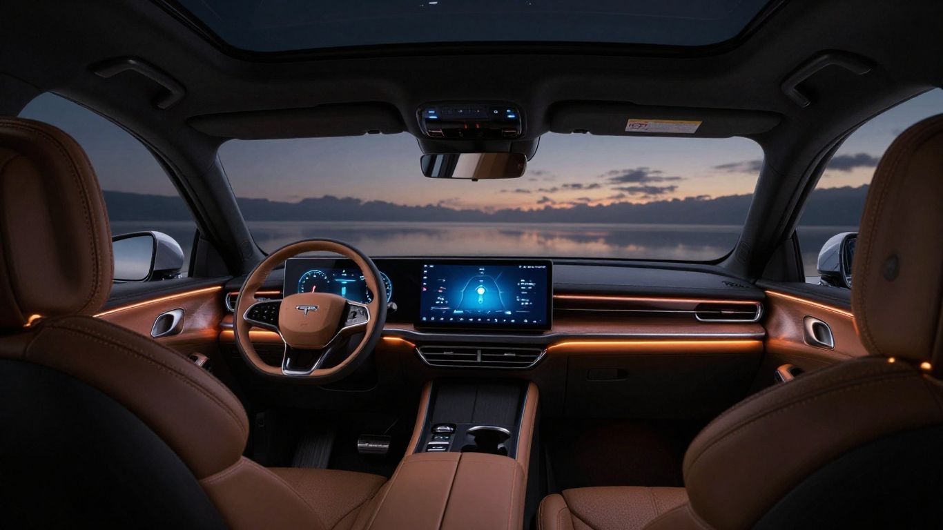 Digital screen glowing in a modern car interior