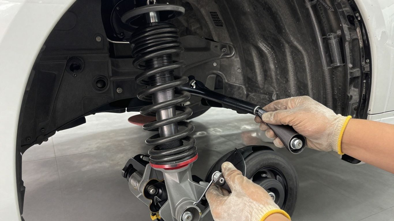 Front suspension inspected after road impact