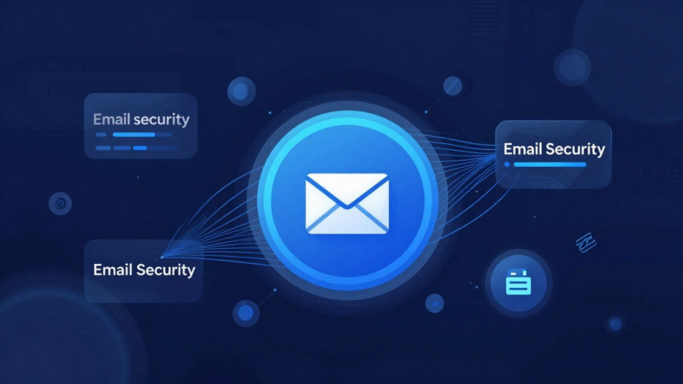 Technical illustration of email data flow and security.