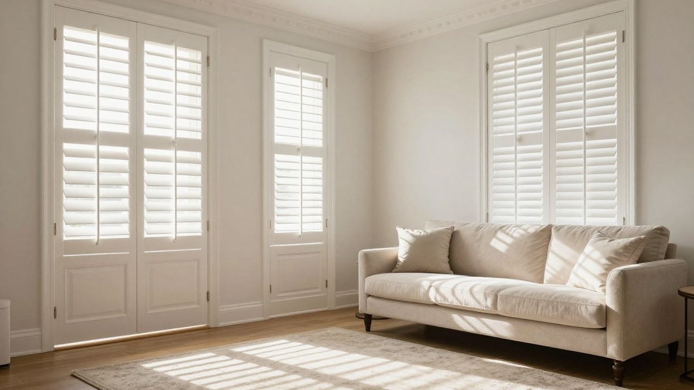 Elegant plantation shutters in a bright, sunlit room.