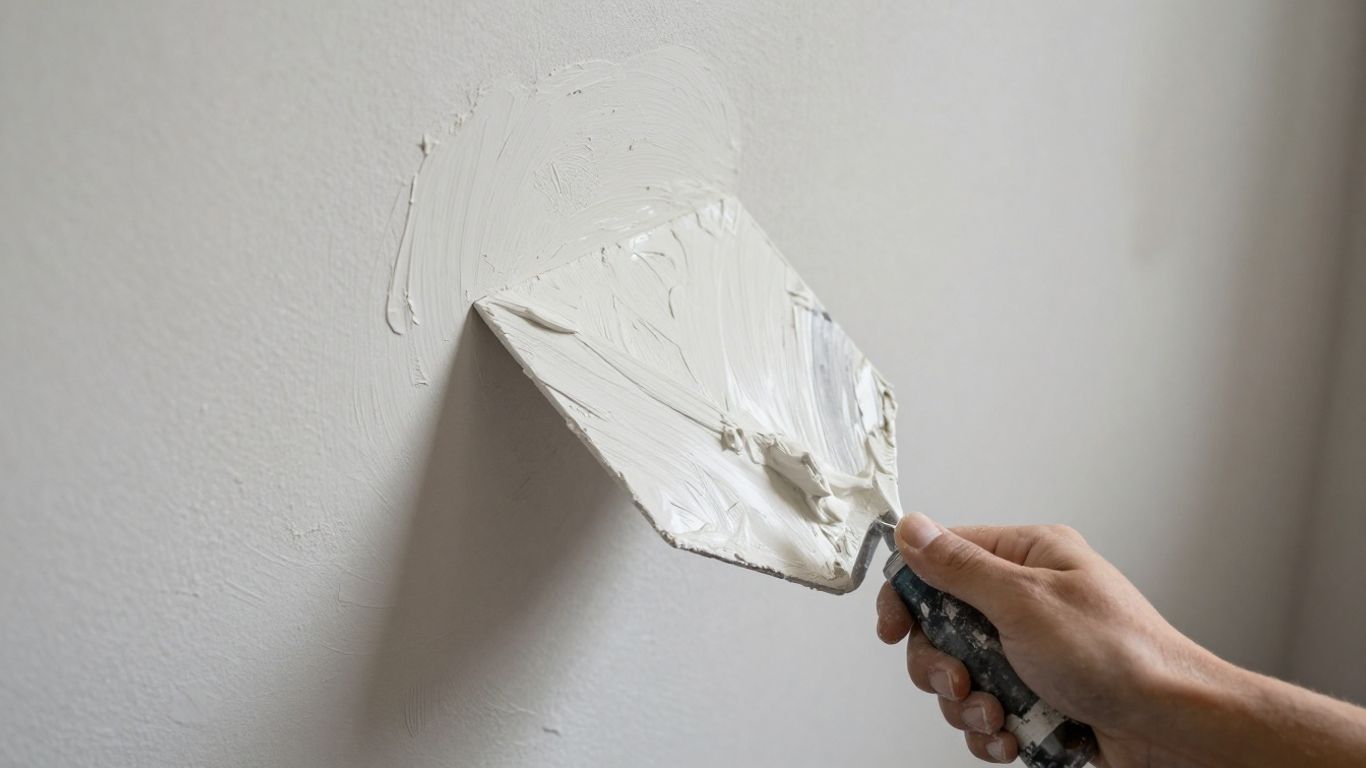 Plasterer smoothing a wall with a trowel.