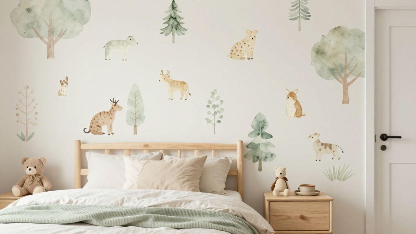 Chambre d’enfant douce avec animaux aquarelle