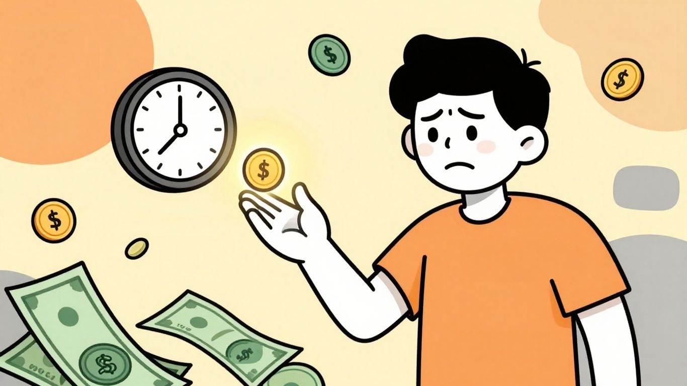 Cartoon character receiving a glowing coin for emergency cash.