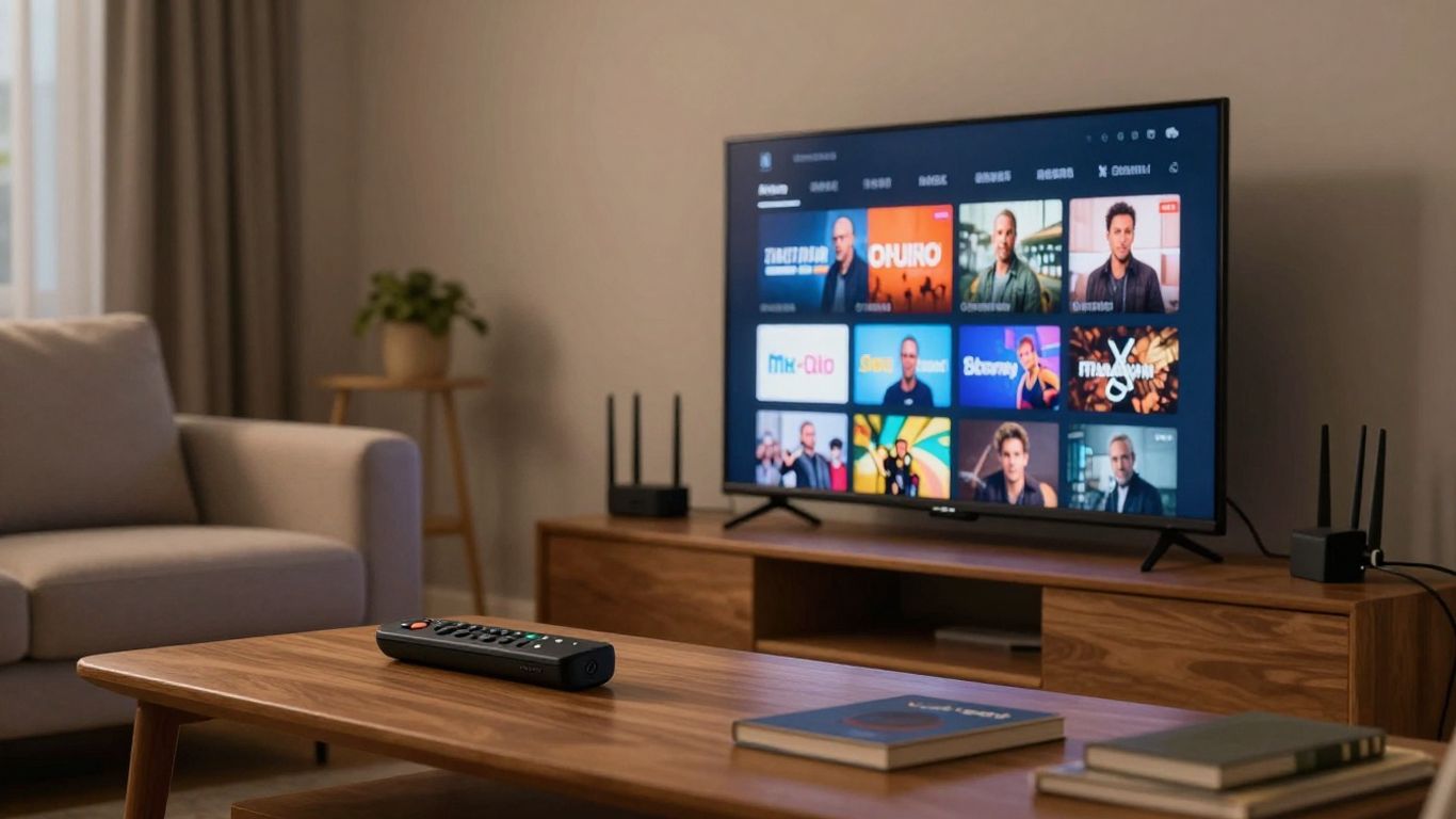 Living room television with Firestick streaming setup