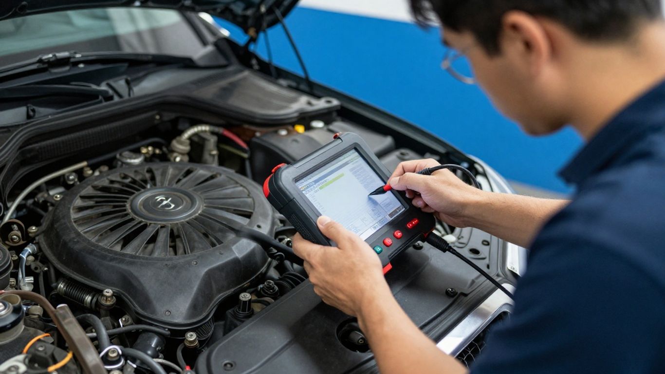 Technician testing engine cooling components