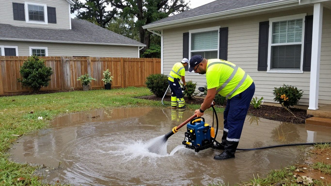 Water extraction service removing flood water from a home.
