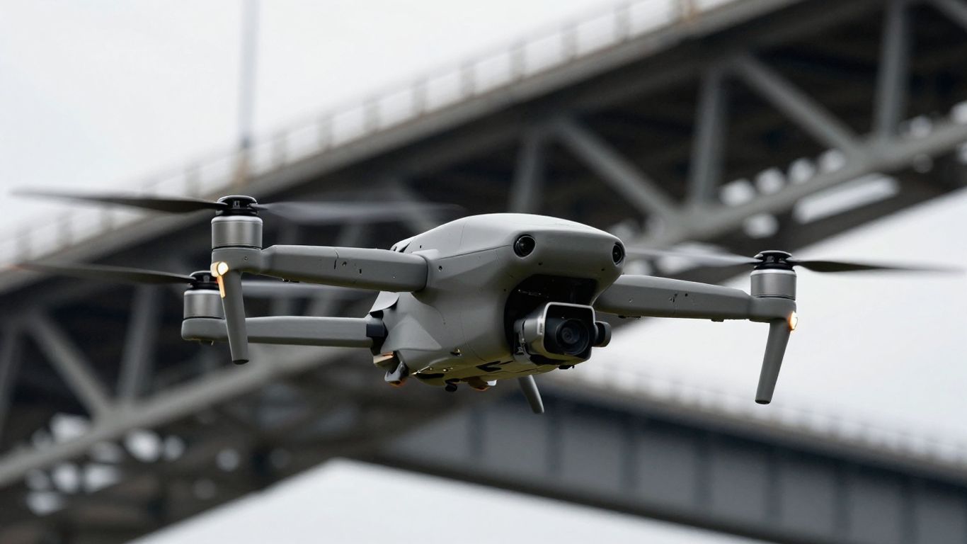 UAV conducting a facility inspection at sunrise