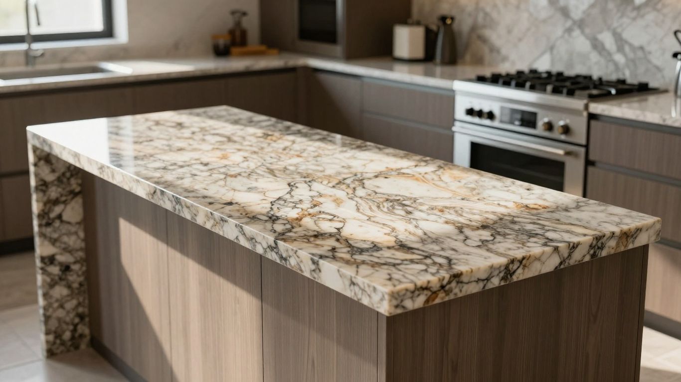 Kitchen island with natural stone worktop