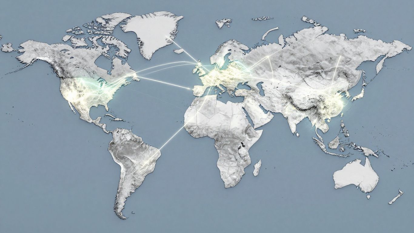 Global map with glowing connection networks