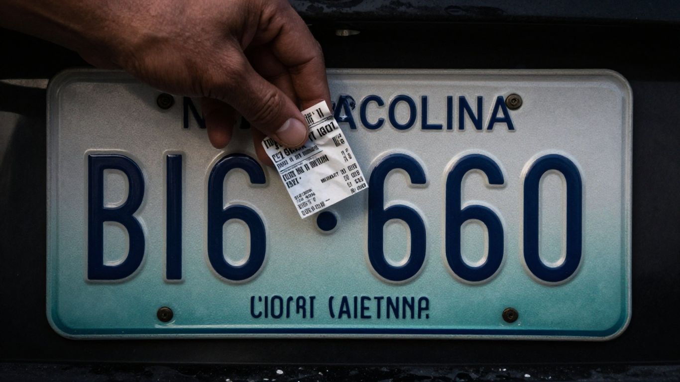 North Carolina license plate and traffic ticket.